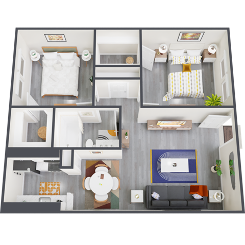 Floor plan for 2 beds, 1 bath, 720 sqft